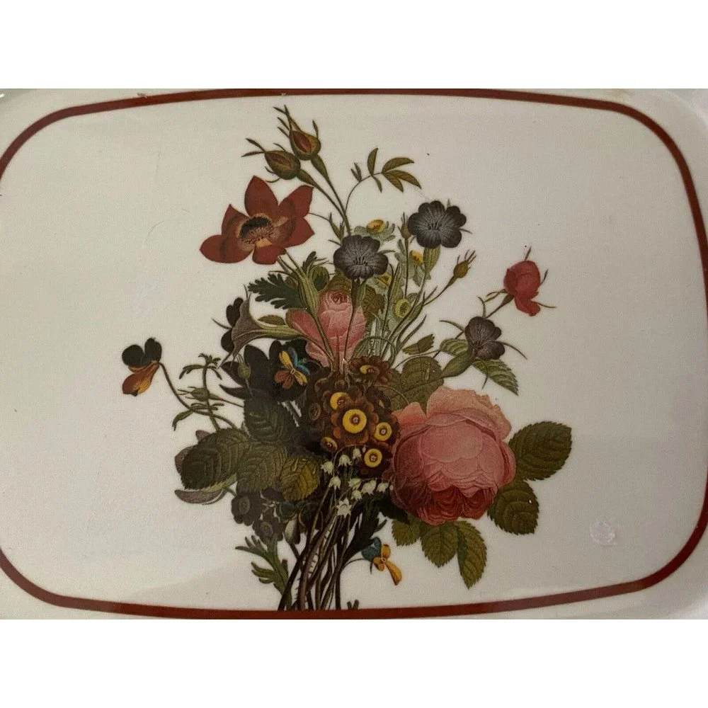 Vintage Set of Five 5 Mini Trays Or Plates Flowered Ceramic Glass  7